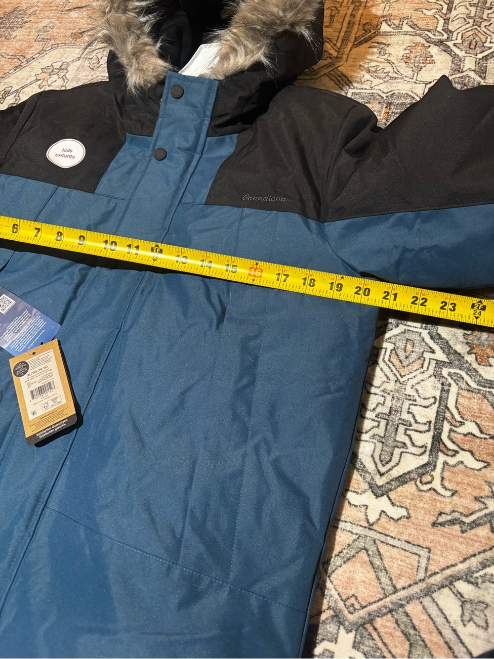 Kids Winter Parka Jacket with Faux Fur Trim - Blue & Black - Picture 8 of 8